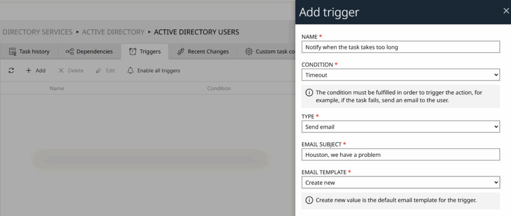 Raynet One Data Hub add trigger screenshot